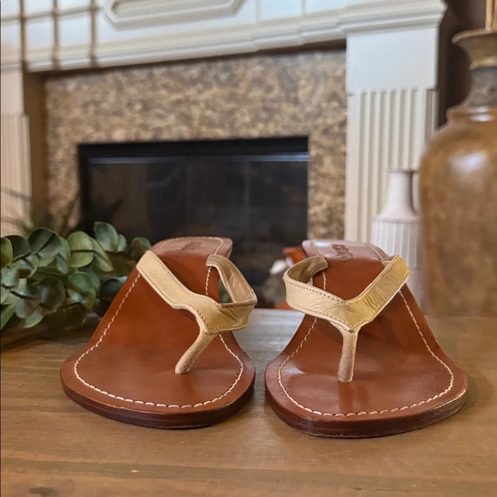 Mystique Wedge Leather Sandals Strappy Thong Size 8 Mother of Pearl Heels - Picture 5 of 9